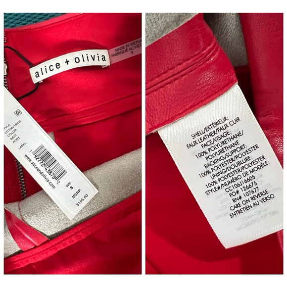 Alice + Olivia Donald Red Vegan Leather Wide Waistband Shorts - Picture 15 of 16